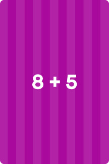 Question card: what is eight plus five?